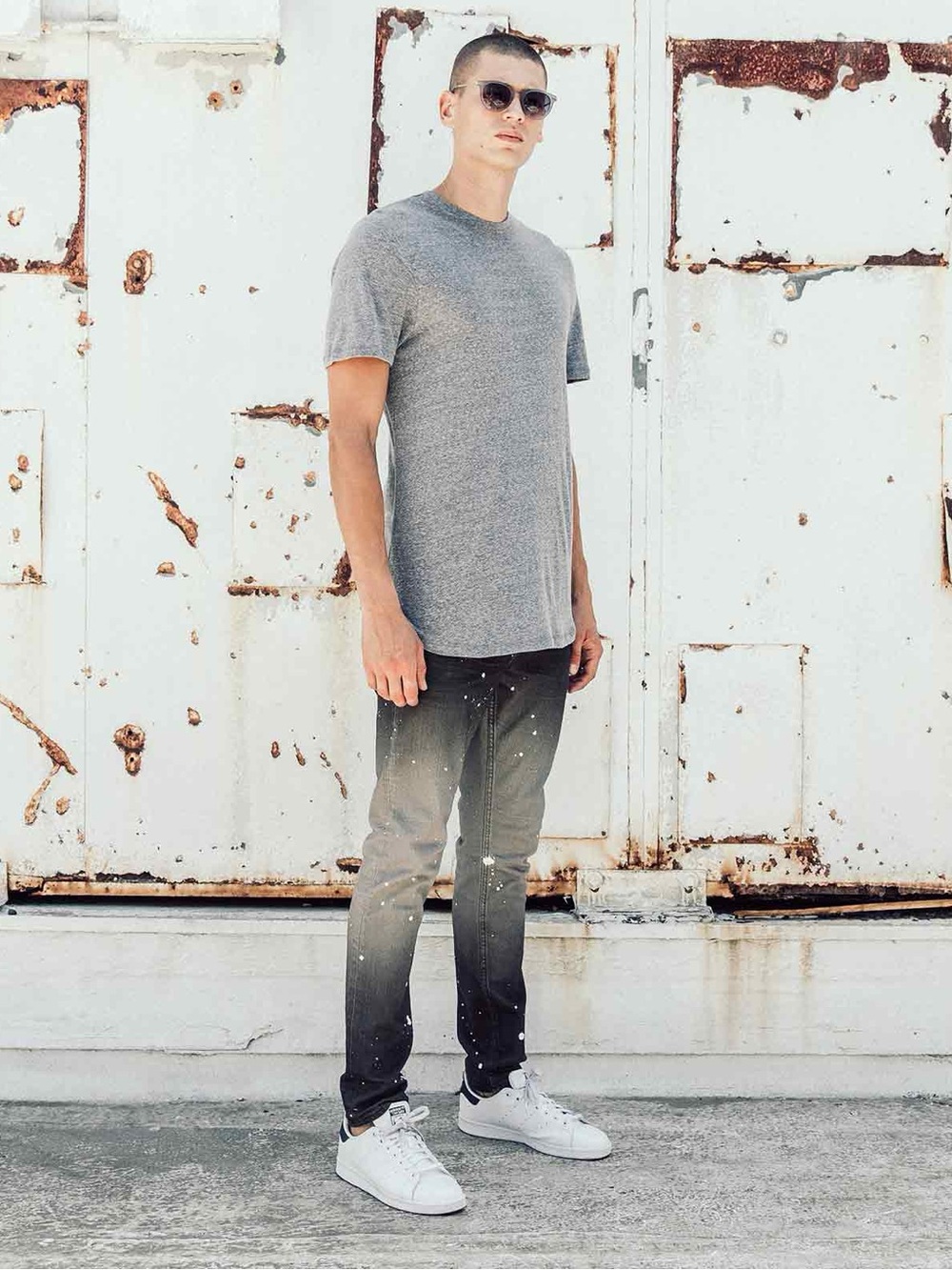 Five Four Men's Gray Ombre Slim Jeans with Paint-Splatter